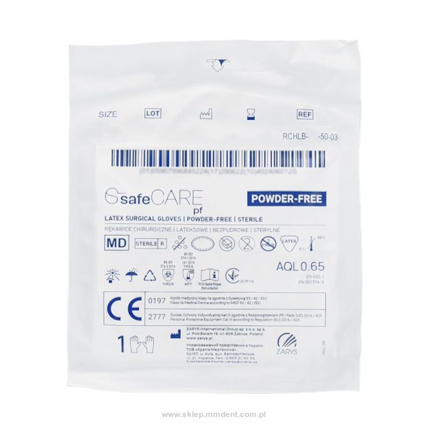 Rękawice sterylne SafeCare 1 szt. bezpudrowe