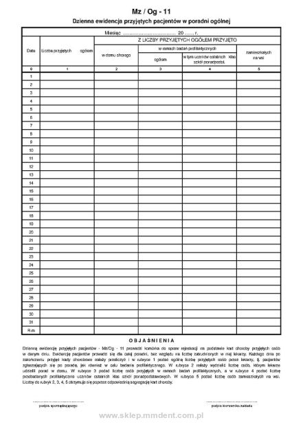 Dzienna ewidencja przyjmowania pacjentów w poradni